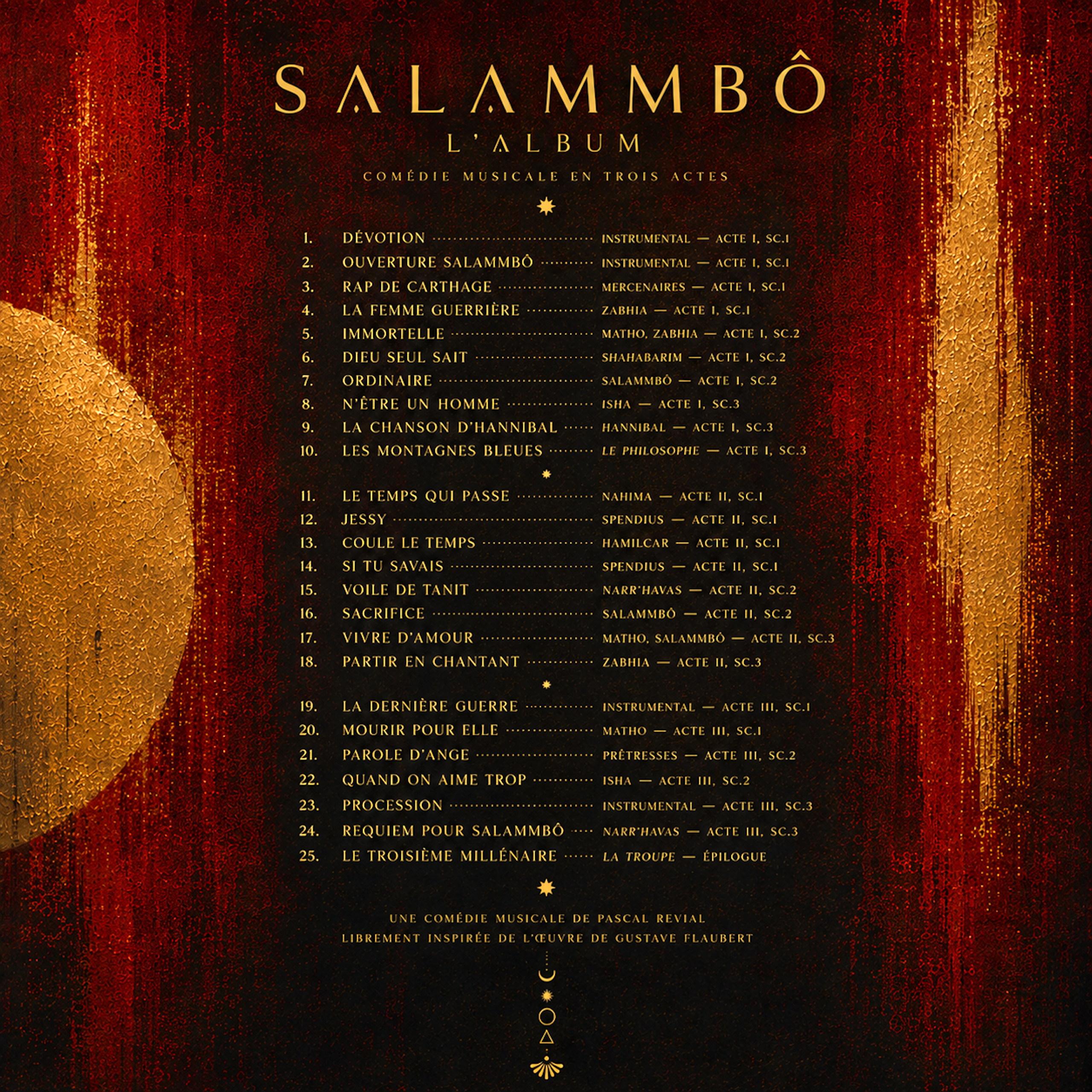 Salammbô comédie musicale 2026 — les 25 titres de l'album